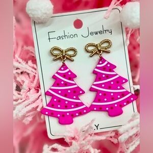**SOLD** Fashion Jewelry Pink Christmas Tree Earrings
